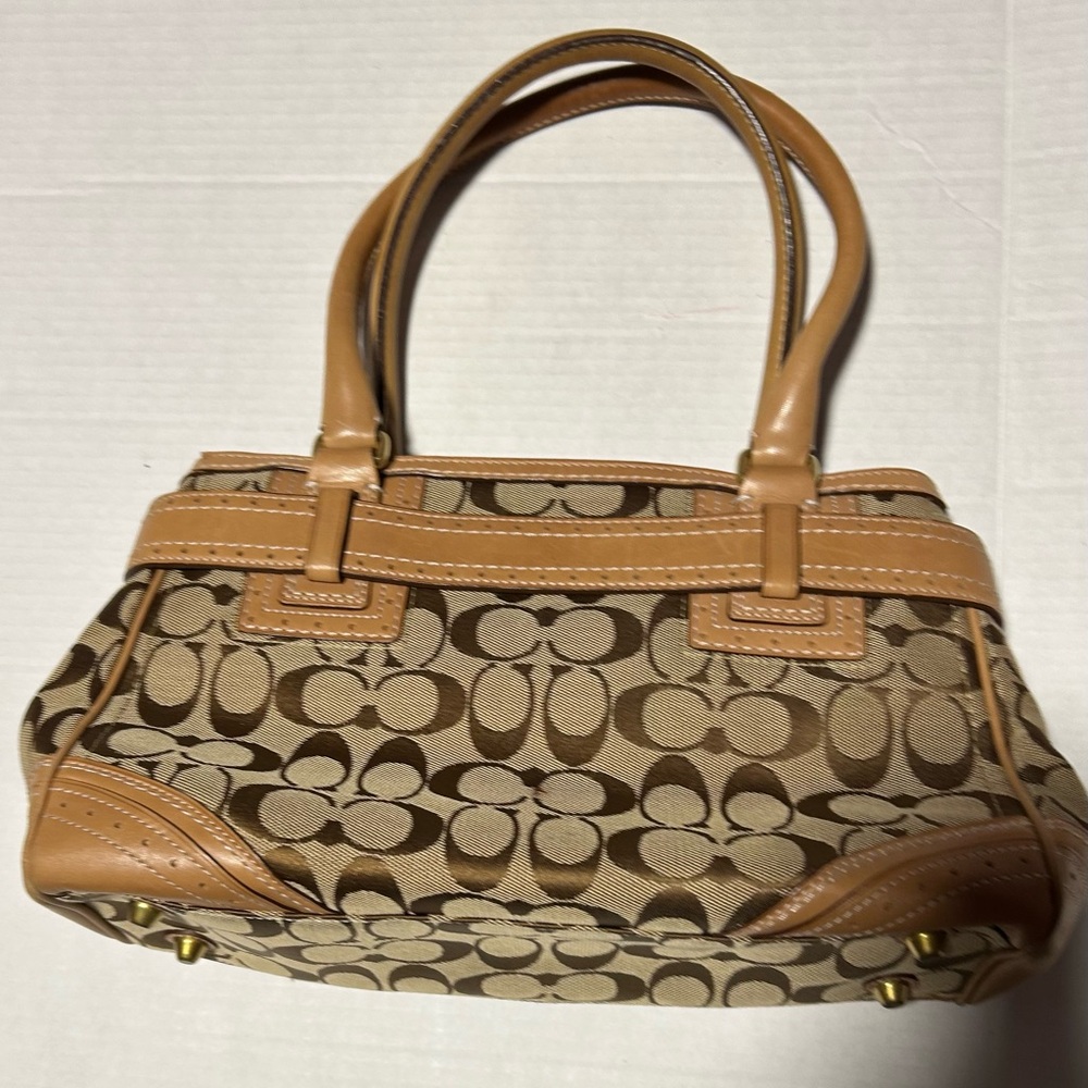Coach Signature Canvas Satchel Shoulder Bag Tan  Leather Trim Classic Y2K EUC